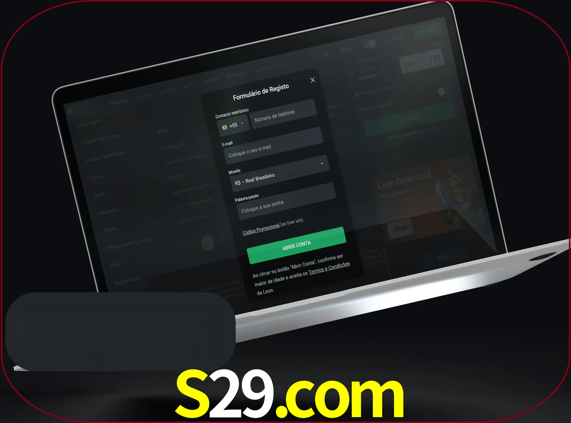 Abra o site da LeonBet e crie sua própria conta.